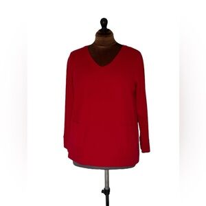 J. Jill Women's Red V-Neck Shirt 3/4 Sleeves Cotton Pockets Size Medium